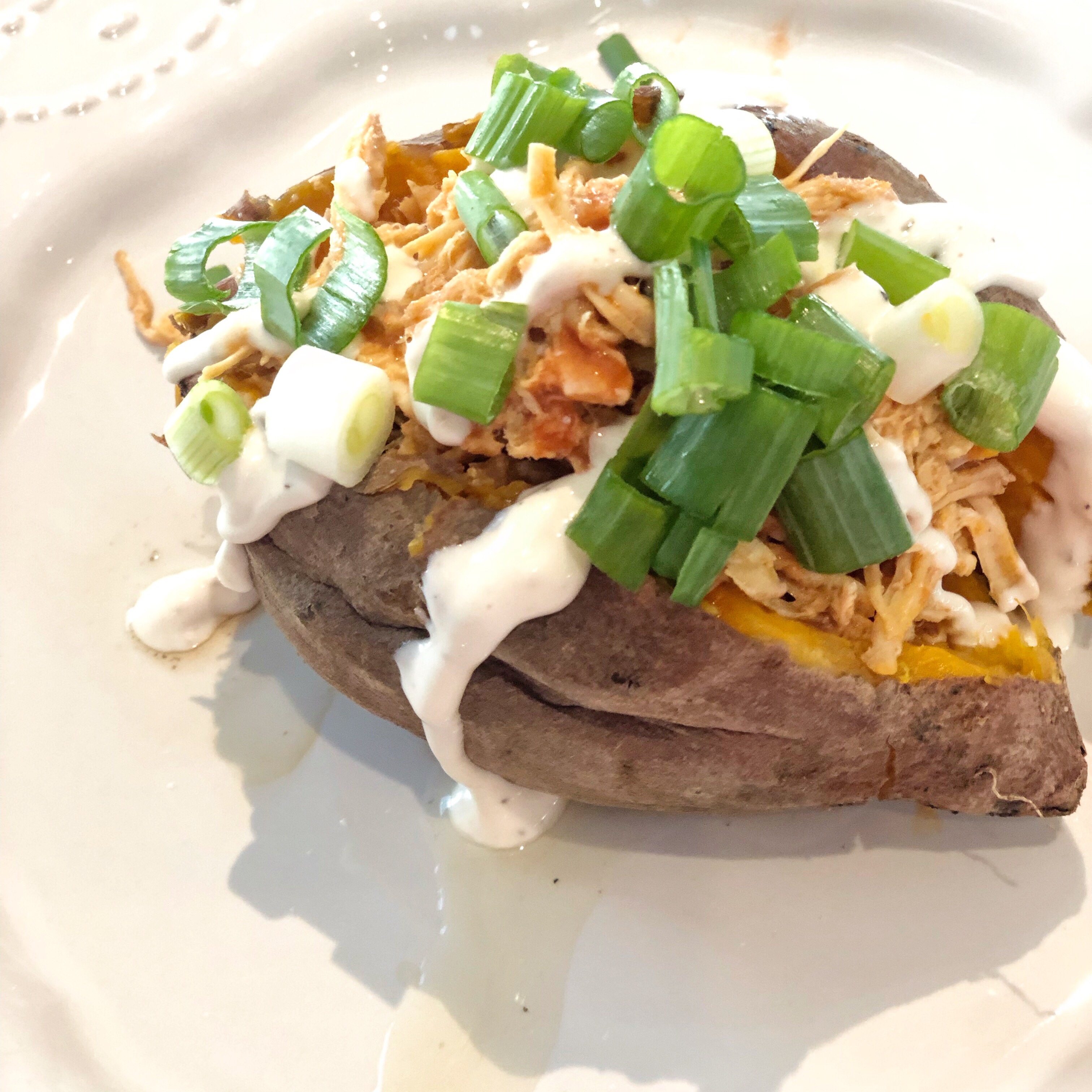 Slow Cooker Buffalo Chicken Stuffed Sweet Potatoes Home Of Malones